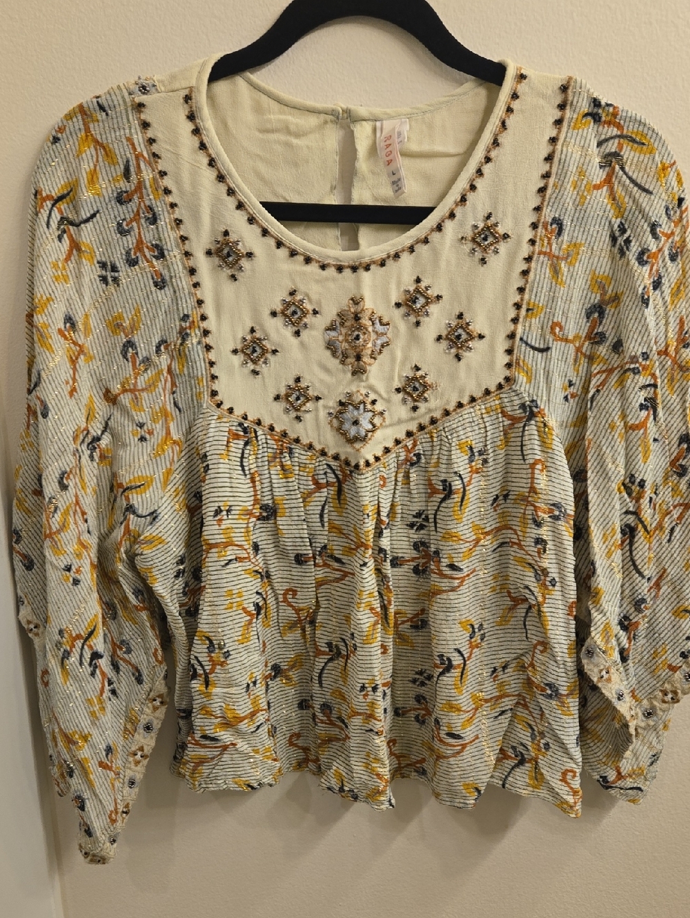 RAGA Cream Floral Embroidered Peasant Blouse